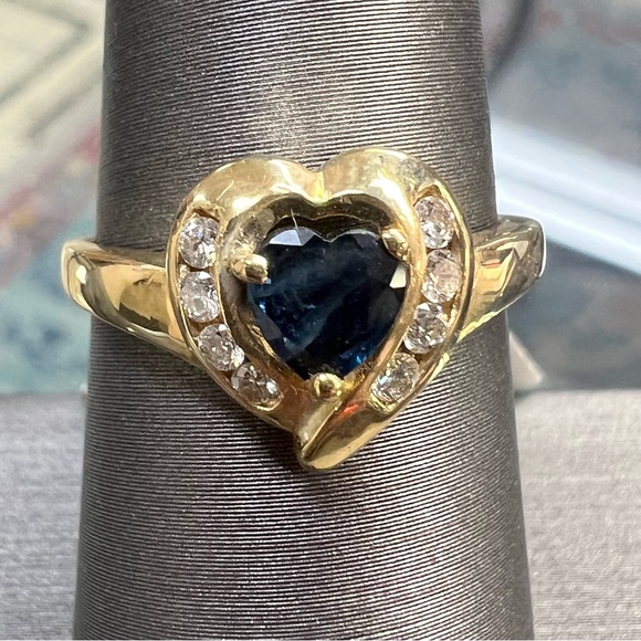 14k Yellow Gold Diamond & Sapphire Ring - Picture 1 of 7